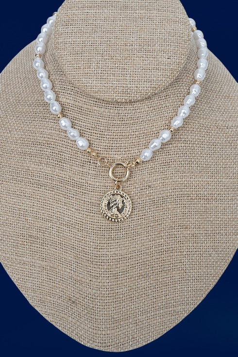 Goldtone Heirloom Coin Pearl Necklace