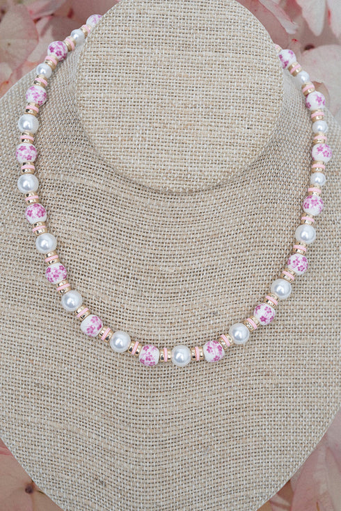 Pink Wildflower Whispers Pearl Beaded Necklace