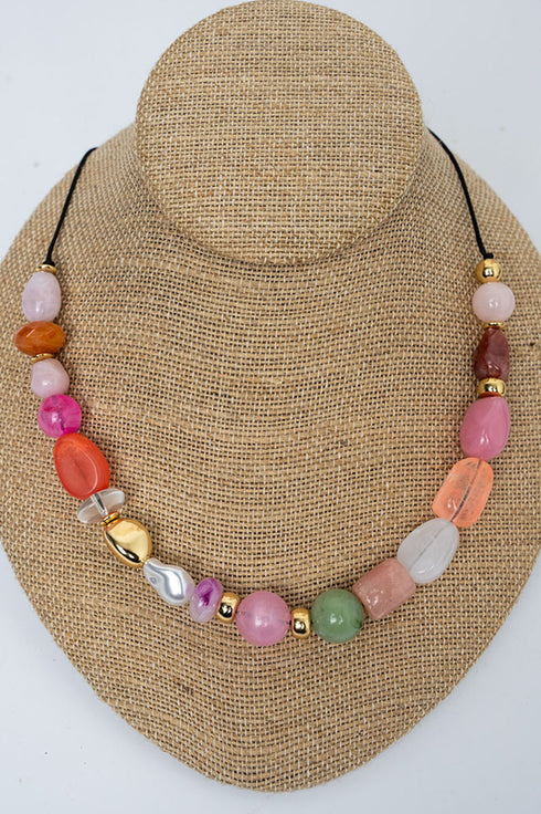 Light Rose and Goldtone Santorini Market Cord Necklace