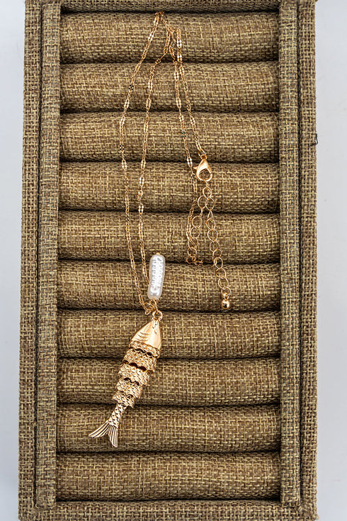 Keep Swimming Goldtone Fish Necklace