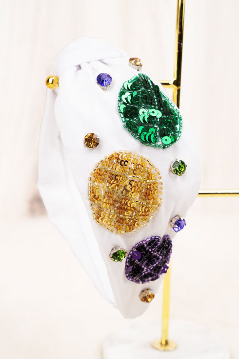 White 'Mardi Gras' Sequin Knotted Headband