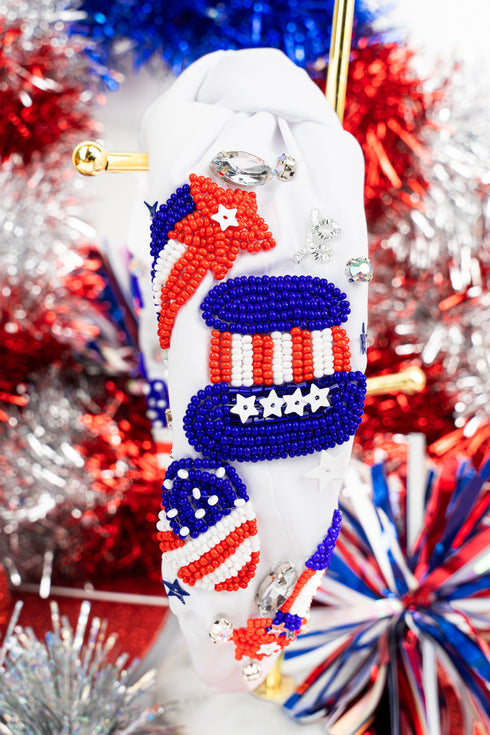 Freedom and Fireworks Seed Bead Knotted Headband