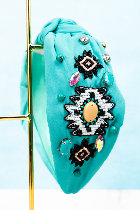 Viola Turquoise Aztec Knotted Headband