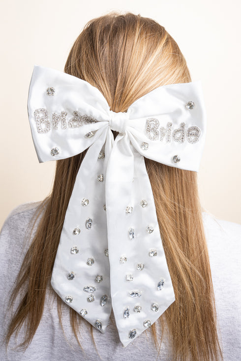 White Rhinestone 'Bride' Hair Bow Barrette