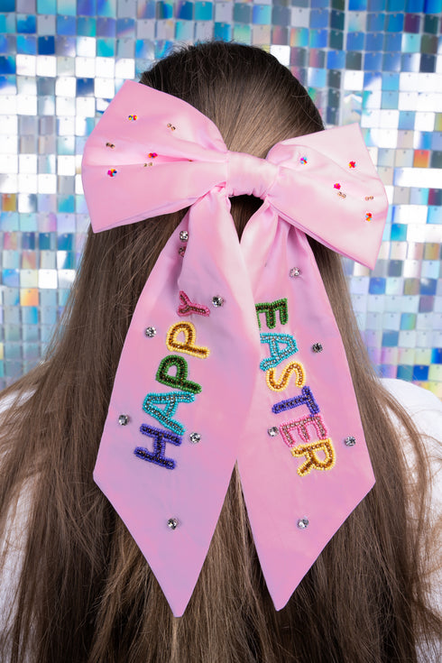 Happy Easter Pink Hair Bow Barrette