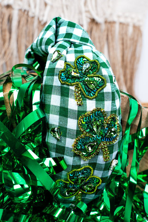 Shamrock Shine Green Check Knotted Headband