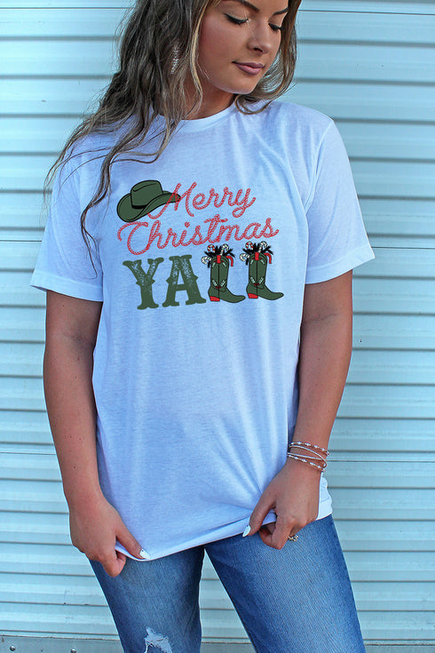 Boots Merry Christmas Y'all Unisex Blend Tee