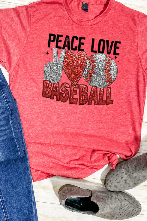 Faux Sequin Peace Love Baseball Transfer Unisex Blend Tee