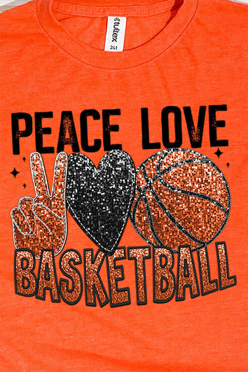 Faux Sequin Peace Love Basketball Transfer Unisex Blend Tee