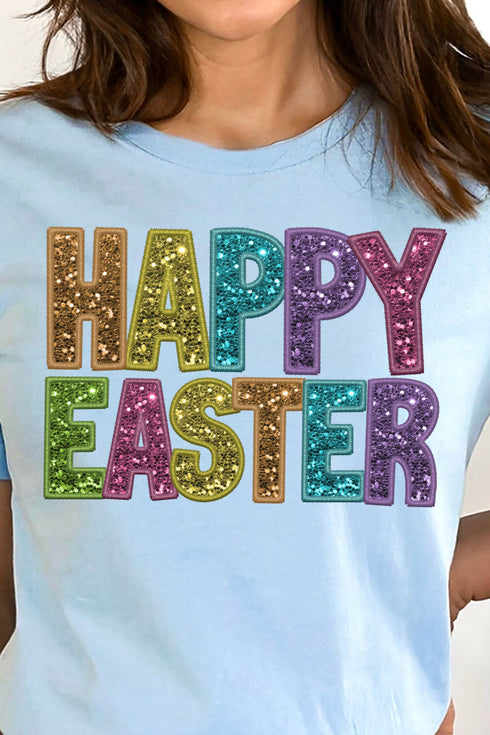 Happy Easter Faux Sequin Transfer Unisex Blend Tee