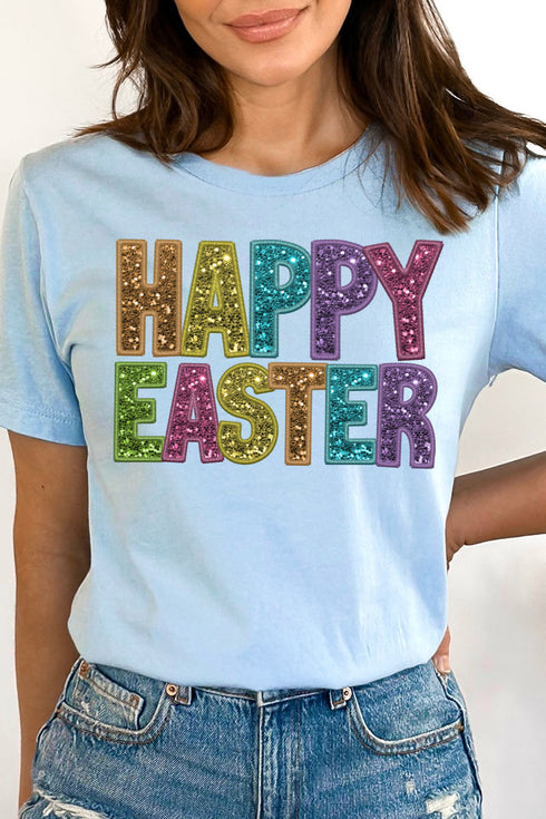 Happy Easter Faux Sequin Transfer Unisex Blend Tee