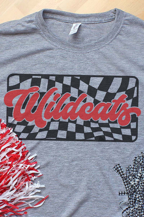 Checkered Wildcats Red Unisex Dri-Power Poly Tee