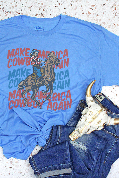 Distressed Make America Cowboy Again Unisex Dri-Power Poly Tee