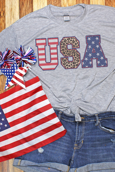 Glitter Leopard USA Unisex Dri-Power Poly Tee