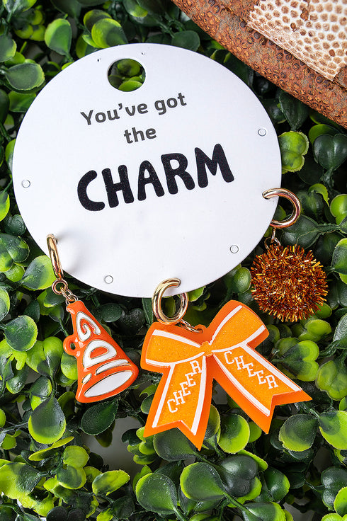 Orange & White Go Team Cheer Charm Set