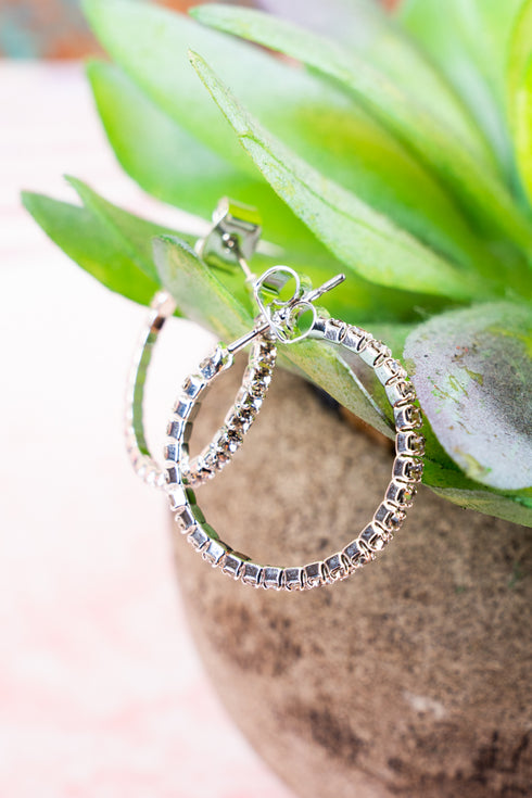 Carina Silvertone Crystal Hoop Earrings