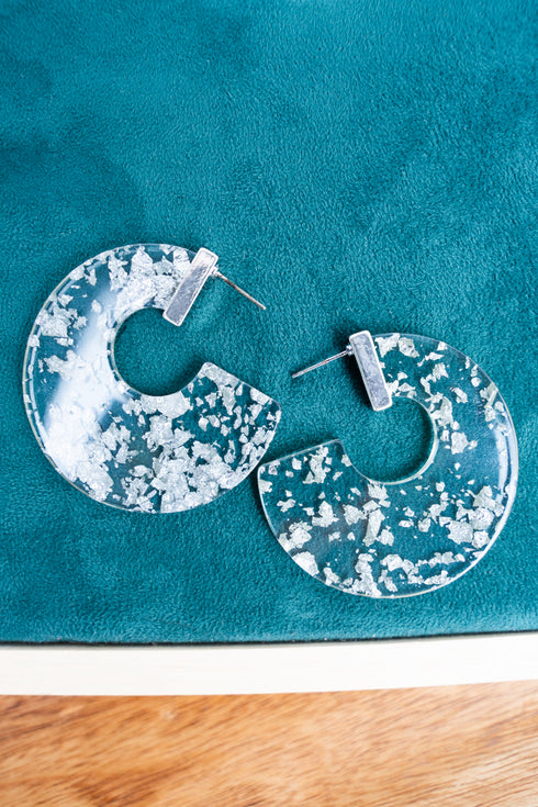 Speckled Lane Silver Acrylic Hoop Earrings