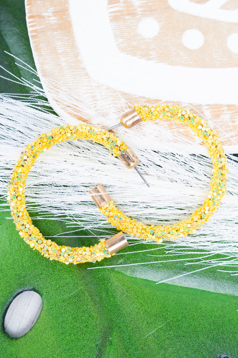 Yellow Glitter 40mm Hoop Earrings