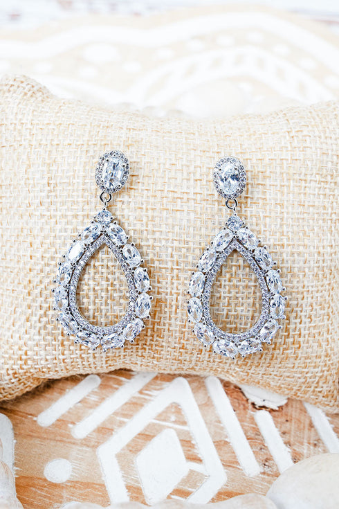 Cubic Zirconia Night to Remember Silvertone Earrings