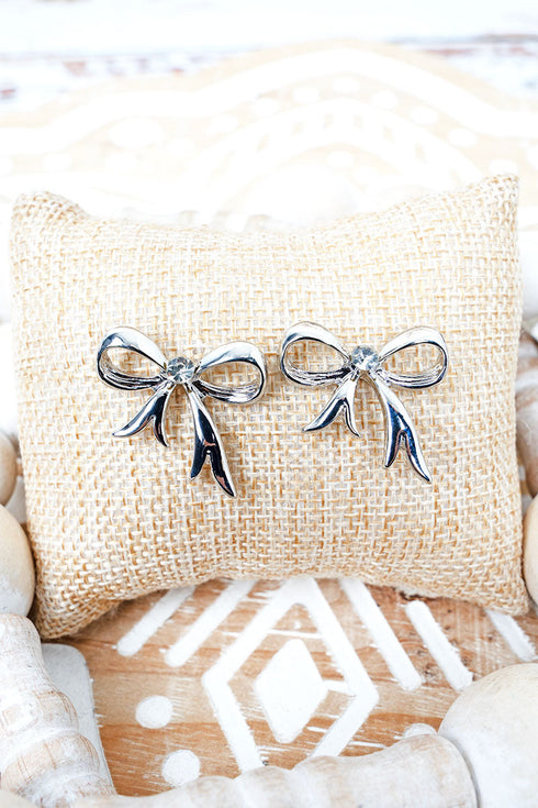 Enduring Ties Silvertone Bow Earrings