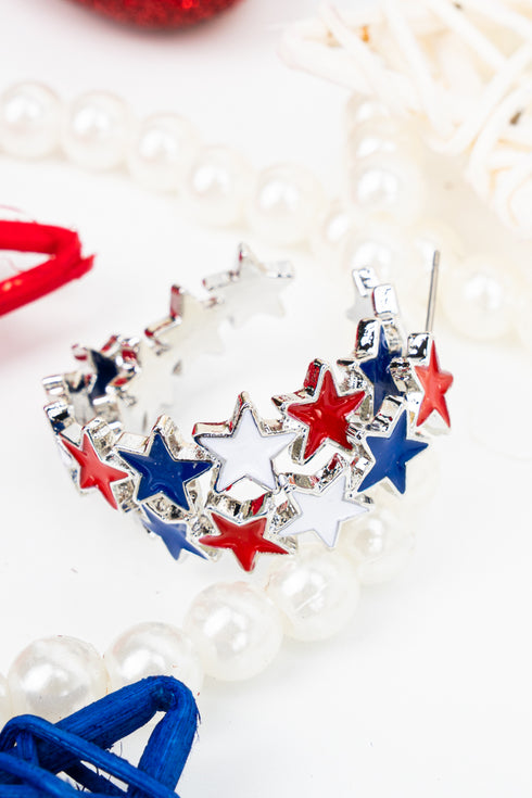 Star-Spangled Silvertone Hoop Earrings