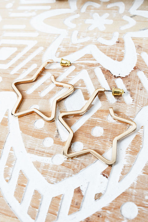 Goldtone Star Power Hoop Earrings