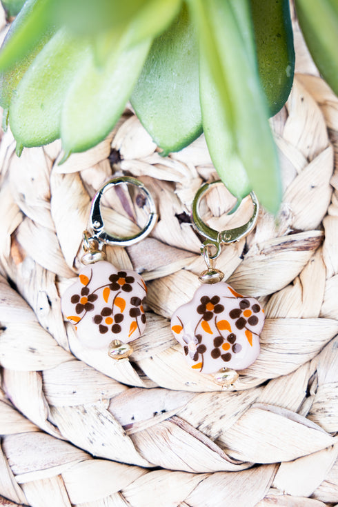 Brown Homegrown Bloom Goldtone Huggie Hoop Earrings