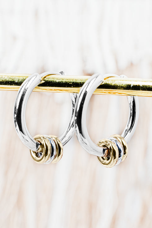 Out & About Silvertone with Goldtone Huggie Hoop Earrings
