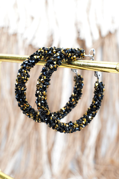 Crystal Avenue Black & Gold Dazzle On Hoop Earrings