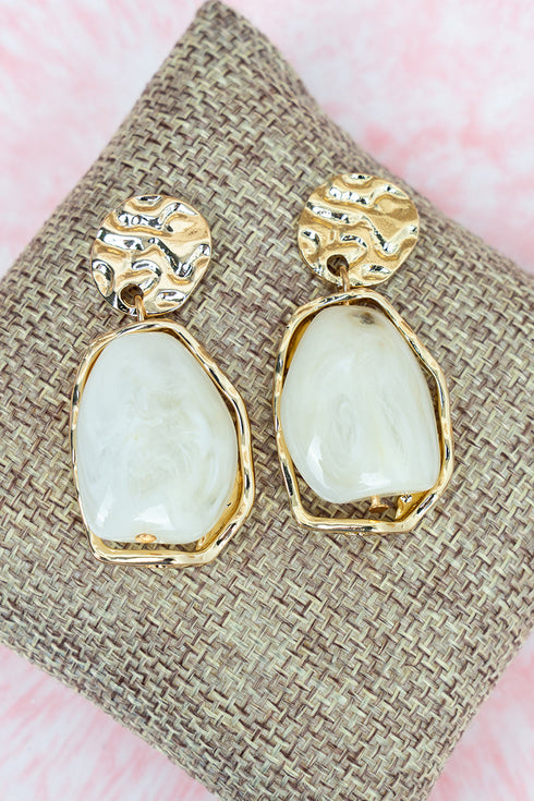Soft Focus Cream and Goldtone Dangle Earrings