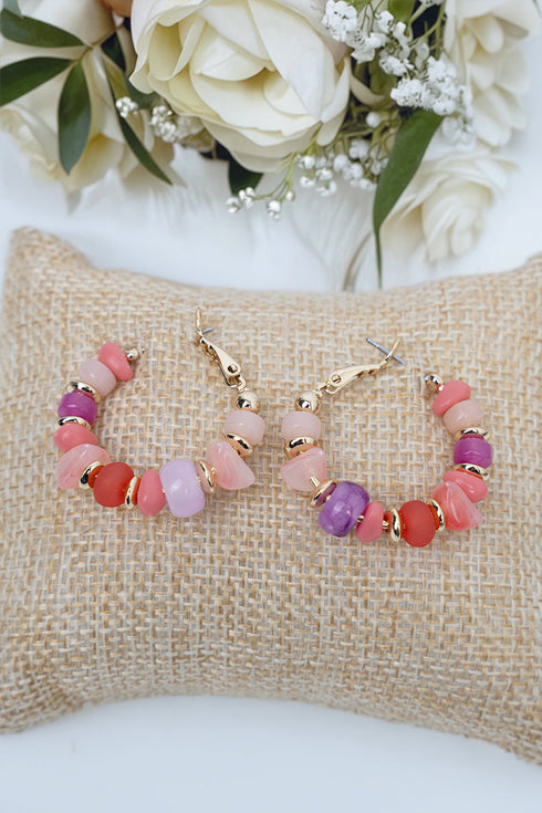 Light Rose & Goldtone Beaded Soho Hoop Earrings