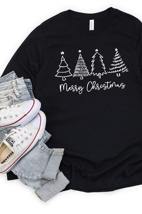 White Merry Christmas Tree Unisex Dri-Power Long-Sleeve 50/50 Tee