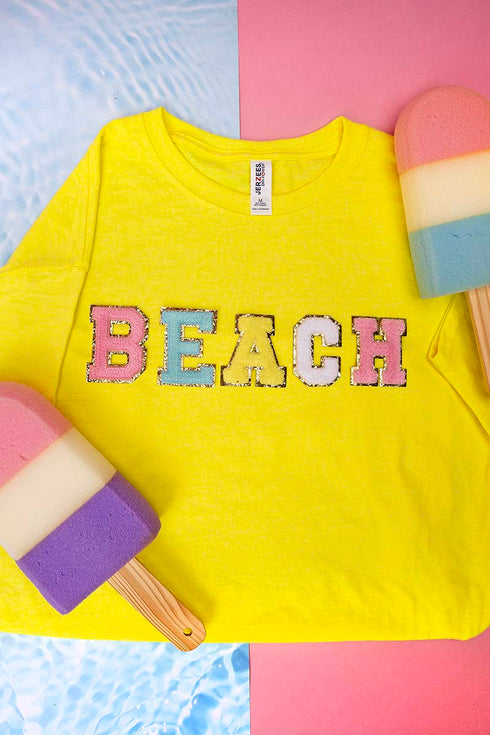 Colorful Beach Chenille Patch Dri-Power 50/50 Tee