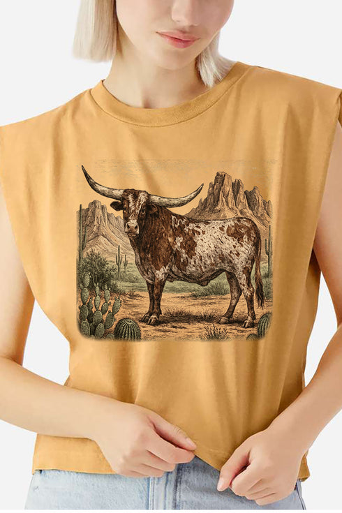 Desert Monarch Longhorn Women's Garment-Dyed Heavyweight Muscle Tee
