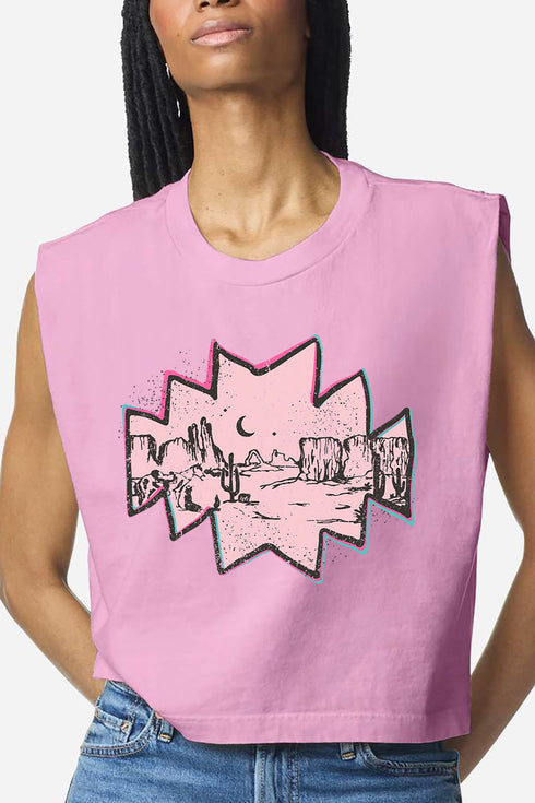 Pink Mesa Moonrise Women's Garment-Dyed Heavyweight Muscle Tee
