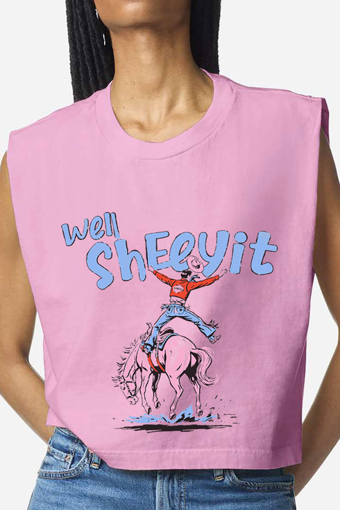 Well Sheeyit Cowboy Women's Garment-Dyed Heavyweight Muscle Tee