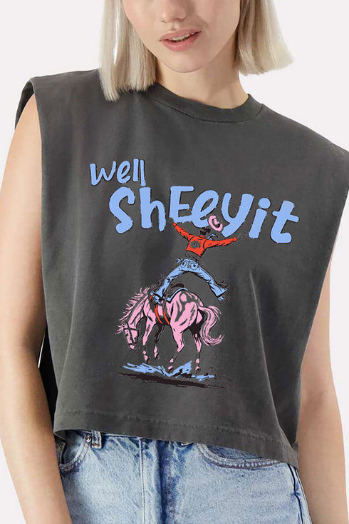 Well Sheeyit Cowboy Women's Garment-Dyed Heavyweight Muscle Tee
