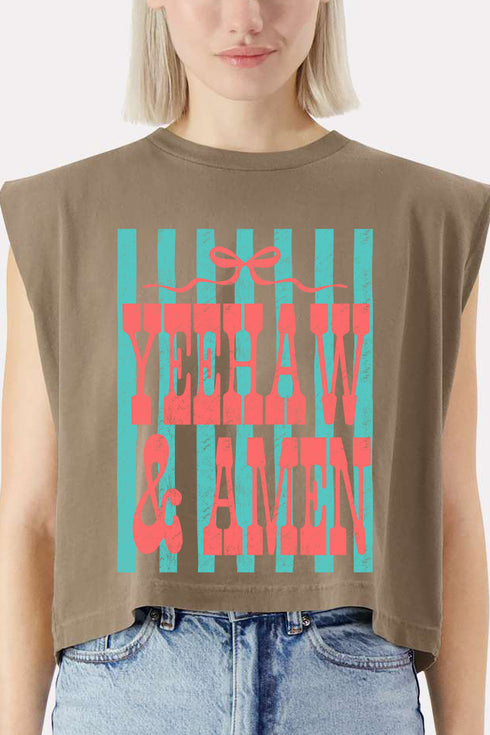 Striped Yeehaw & Amen Women's Garment-Dyed Heavyweight Muscle Tee