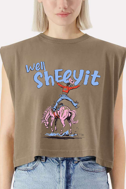 Well Sheeyit Cowboy Women's Garment-Dyed Heavyweight Muscle Tee