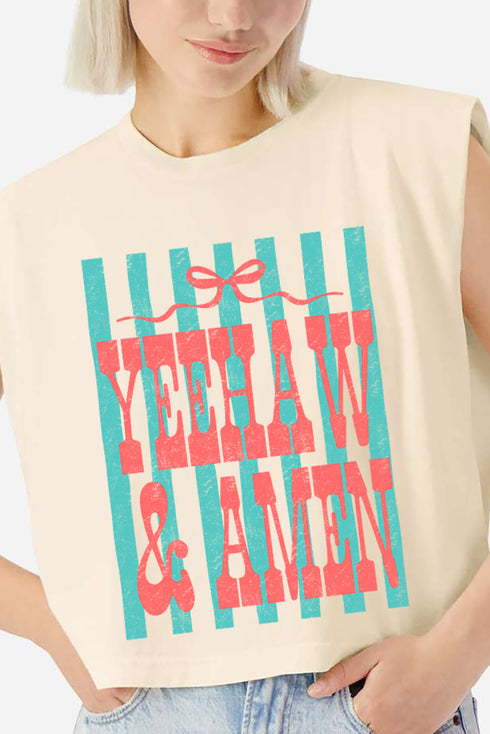 Striped Yeehaw & Amen Women's Garment-Dyed Heavyweight Muscle Tee