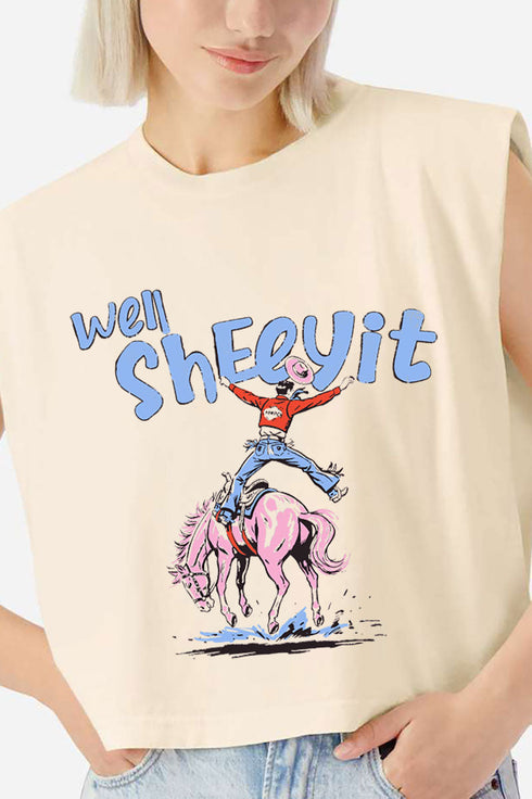 Well Sheeyit Cowboy Women's Garment-Dyed Heavyweight Muscle Tee