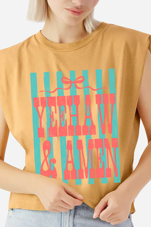 Striped Yeehaw & Amen Women's Garment-Dyed Heavyweight Muscle Tee