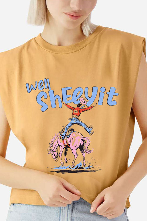 Well Sheeyit Cowboy Women's Garment-Dyed Heavyweight Muscle Tee