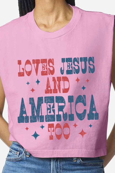 Retro Loves Jesus & America Too Women's Garment-Dyed Heavyweight Muscle Tee