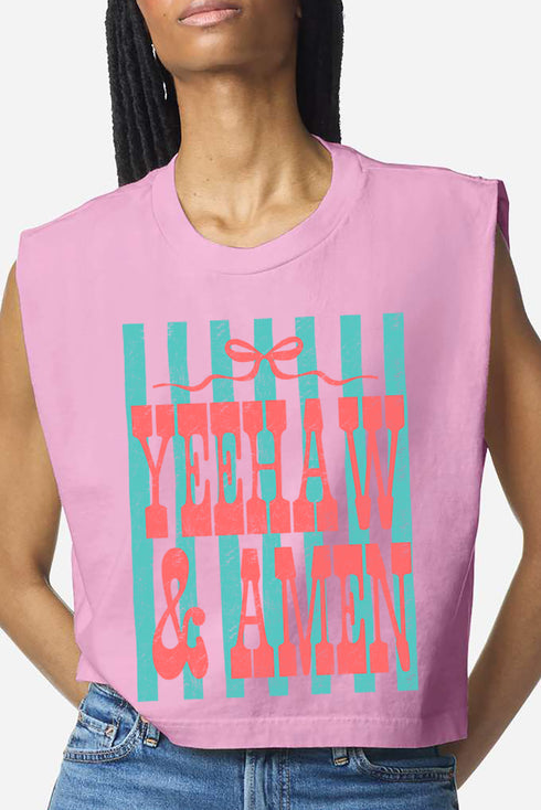 Striped Yeehaw & Amen Women's Garment-Dyed Heavyweight Muscle Tee