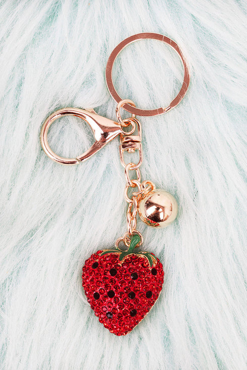 Strawberry Crystal Goldtone Keychain