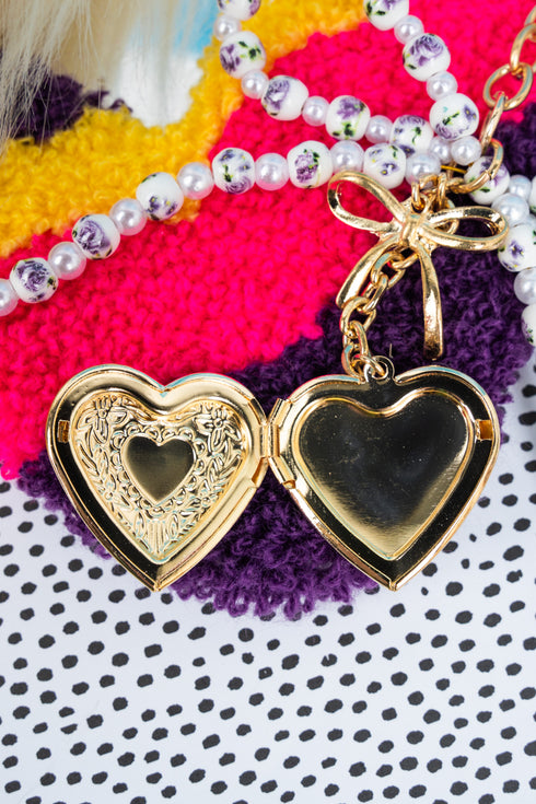 Openhearted Purple Flower Beaded Bow Keychain