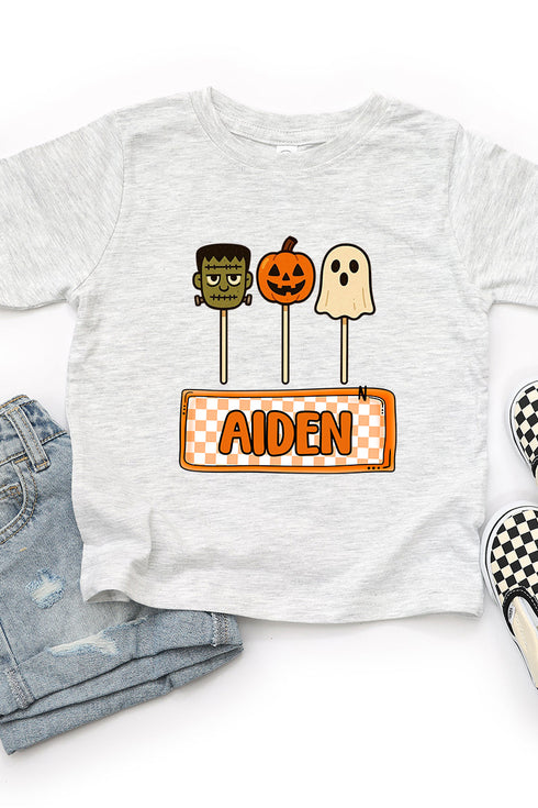 Toddler Personalized Checkered Halloween Pop Fine Jersey Tee *Personalize Your Name