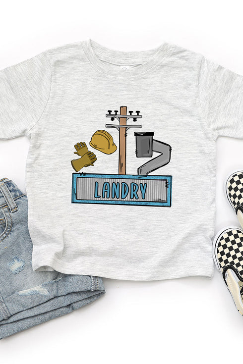 Toddler Personalized Blue Power Crew Kid Fine Jersey Tee *Personalize Your Name