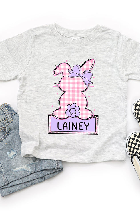 Toddler Personalized Pink Gingham Bunny Fine Jersey Tee *Personalize Your Name